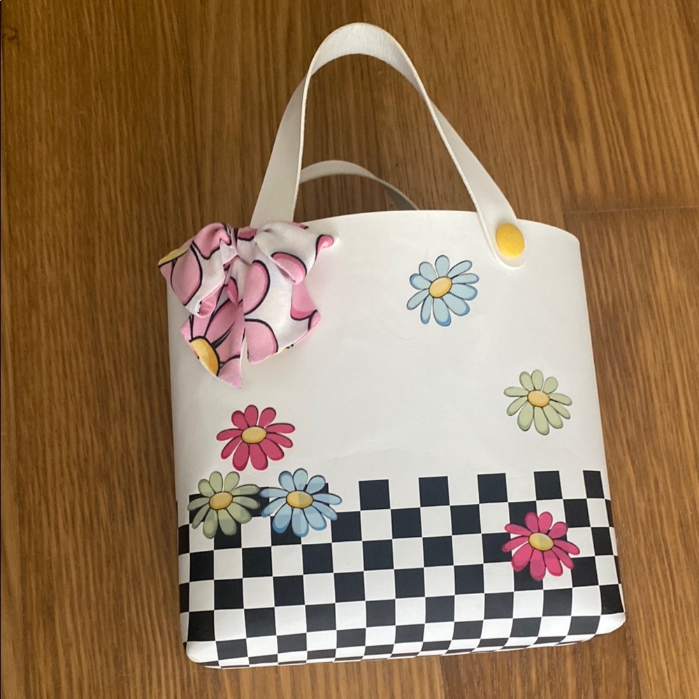 MonnaLisa Girl Floral Bow Checkered Tote Purse Handbag Bag